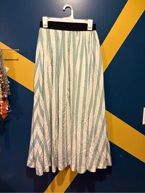 Future Collective Cream & Green Pinstripe Midi Skirt NWOT